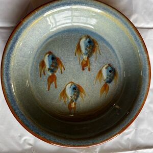 Handcrafted Ceramic Fish pie plate, Blue and Orange